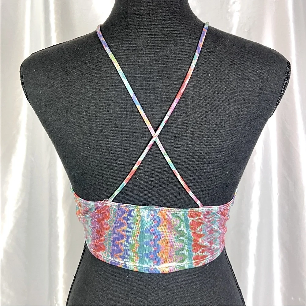 Windsor Iridescent Rainbow Halter Crop Top Festival Rave Y2K XS - Picture 3 of 6